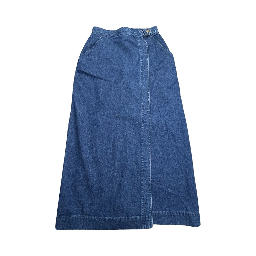 Charter Club Denim Maxi Skirt Womens 10 Blue Wrap Cotton Casual Modest